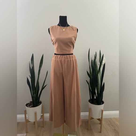 NOTCH COLLAR VEST COAT & SOLID TANK TOP & PALAZZO‎ PANTS SET - Picture 5 of 12